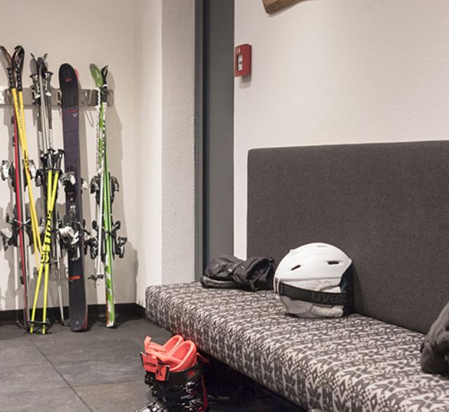 Modern ski cellar with ski boot heating provides comfort in Apart Alpenleben in St. Anton am Arlberg.